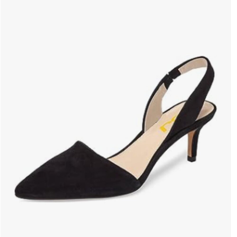 FSJ Black Mid Heel Pointed Toe Slingback Sandals Party Casual Dress Shoes